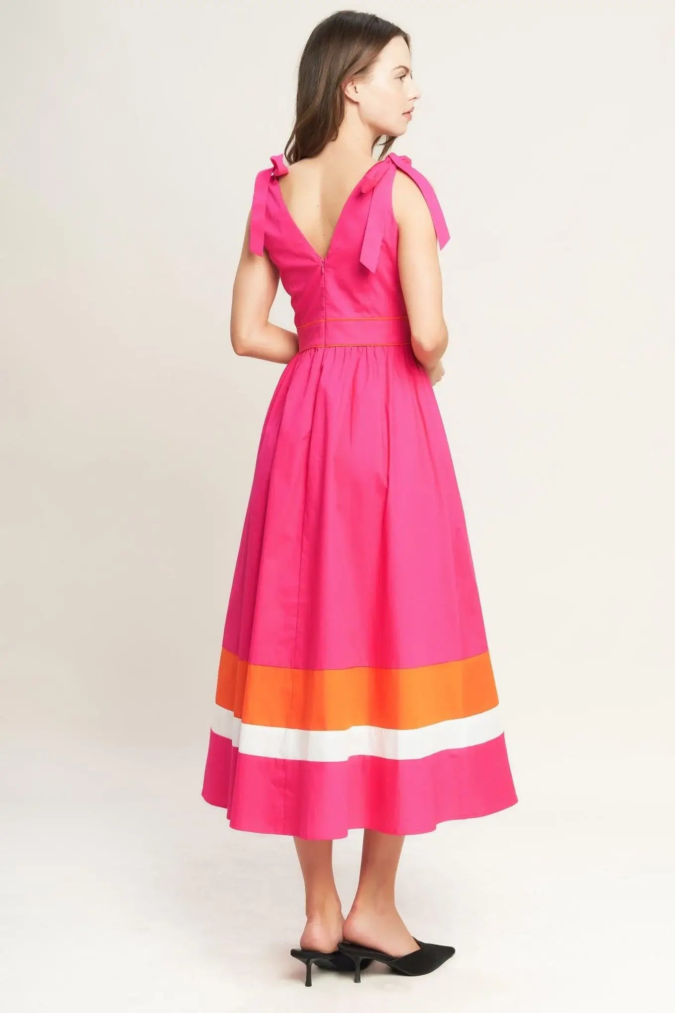 FOREST CHARM FUCHSIA ORANGE WOVEN MIDI DRESS - Flying Tomato - Flyclothing LLC