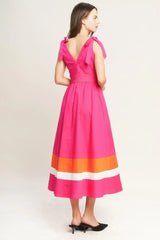 FOREST CHARM FUCHSIA ORANGE WOVEN MIDI DRESS - Flying Tomato - Flyclothing LLC