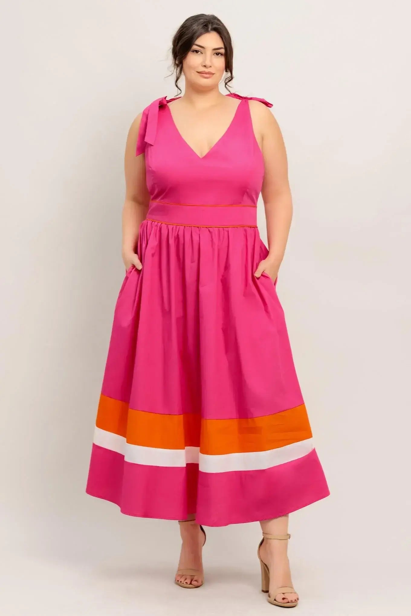FOREST CHARM FUCHSIA ORANGE WOVEN MIDI DRESS - Flying Tomato - Flyclothing LLC