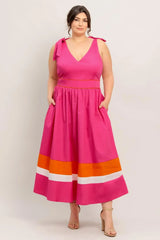 FOREST CHARM FUCHSIA ORANGE WOVEN MIDI DRESS - Flying Tomato - Flyclothing LLC