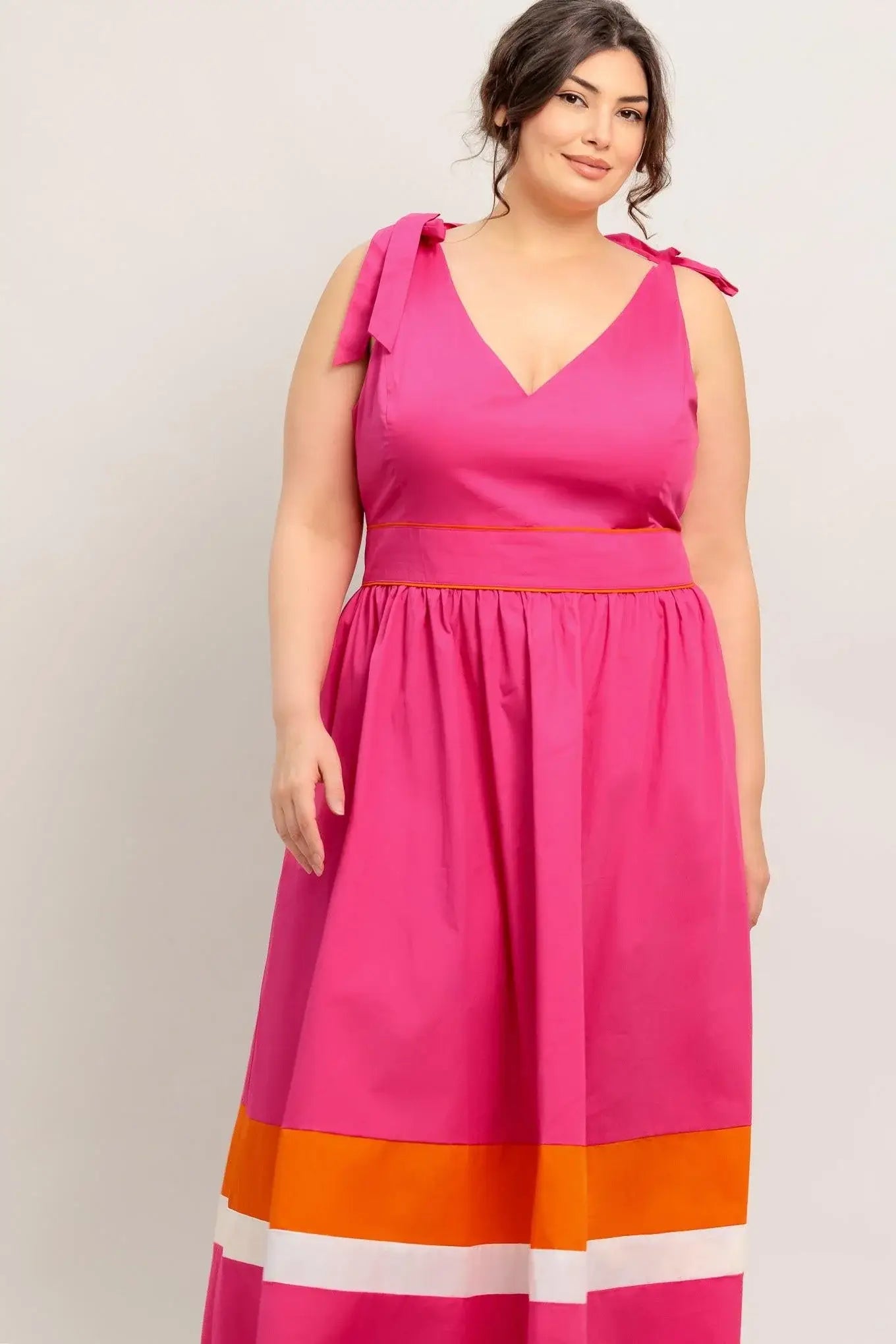 FOREST CHARM FUCHSIA ORANGE WOVEN MIDI DRESS - Flying Tomato - Flyclothing LLC