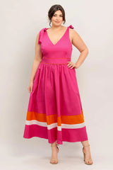 FOREST CHARM FUCHSIA ORANGE WOVEN MIDI DRESS - Flying Tomato - Flyclothing LLC