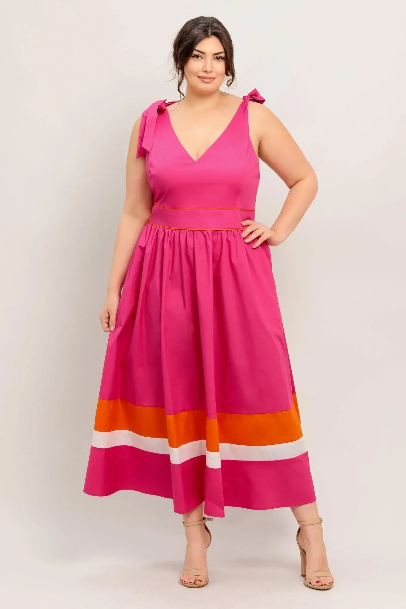 FOREST CHARM FUCHSIA ORANGE WOVEN MIDI DRESS - Flying Tomato - Flyclothing LLC