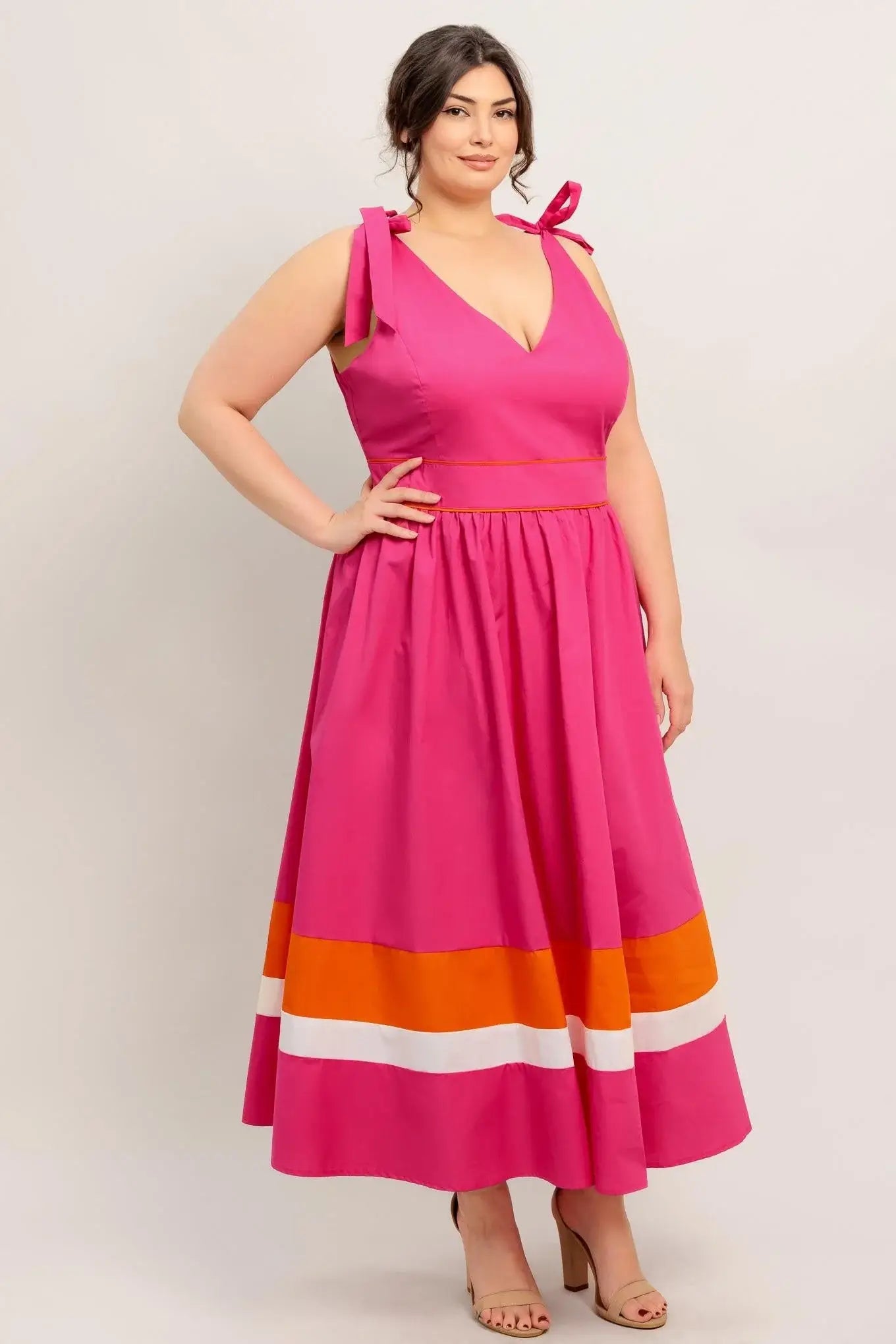 FOREST CHARM FUCHSIA ORANGE WOVEN MIDI DRESS - Flying Tomato - Flyclothing LLC