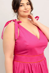 FOREST CHARM FUCHSIA ORANGE WOVEN MIDI DRESS - Flying Tomato - Flyclothing LLC