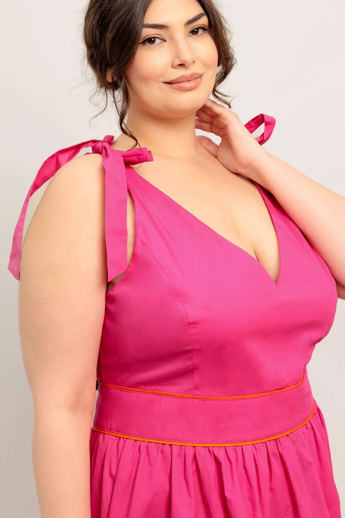 FOREST CHARM FUCHSIA ORANGE WOVEN MIDI DRESS - Flying Tomato - Flyclothing LLC