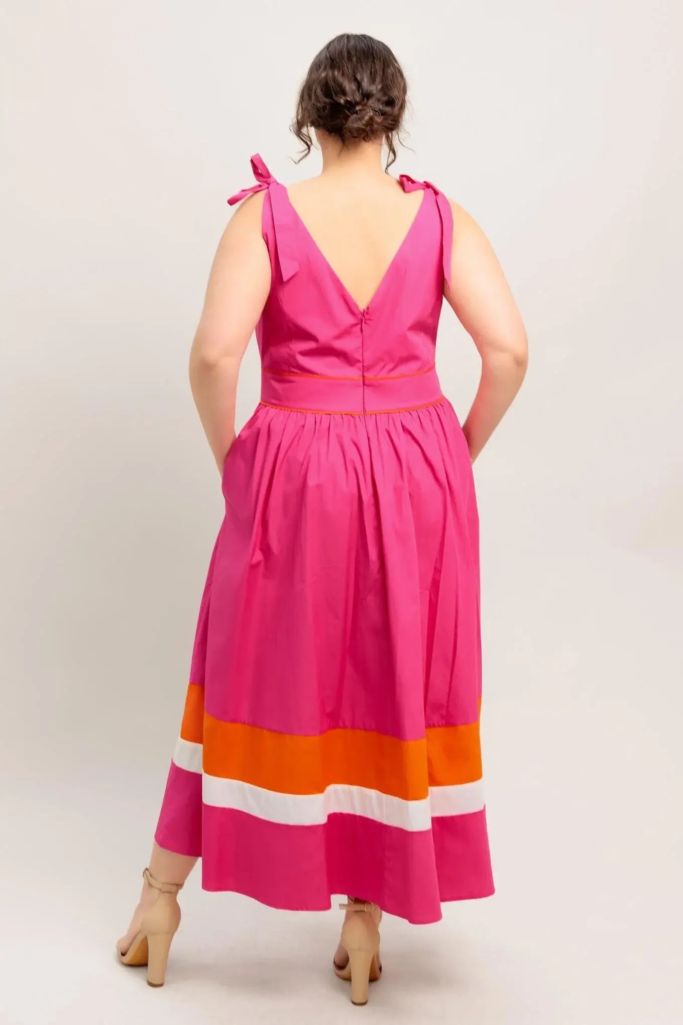 FOREST CHARM FUCHSIA ORANGE WOVEN MIDI DRESS - Flying Tomato - Flyclothing LLC