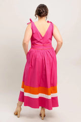 FOREST CHARM FUCHSIA ORANGE WOVEN MIDI DRESS - Flying Tomato - Flyclothing LLC