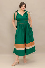 FOREST CHARM WOVEN COLOR BLOCKED MIDI DRESS - Flying Tomato - Flyclothing LLC