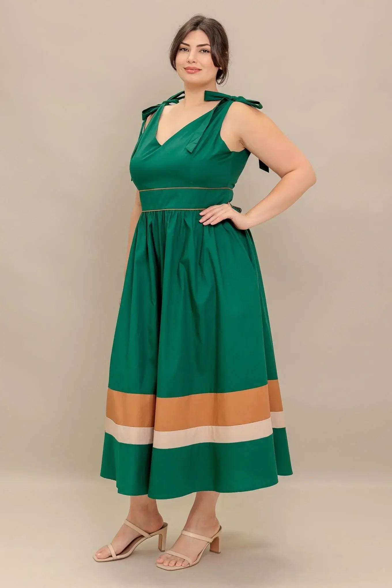 FOREST CHARM WOVEN COLOR BLOCKED MIDI DRESS - Flying Tomato - Flyclothing LLC