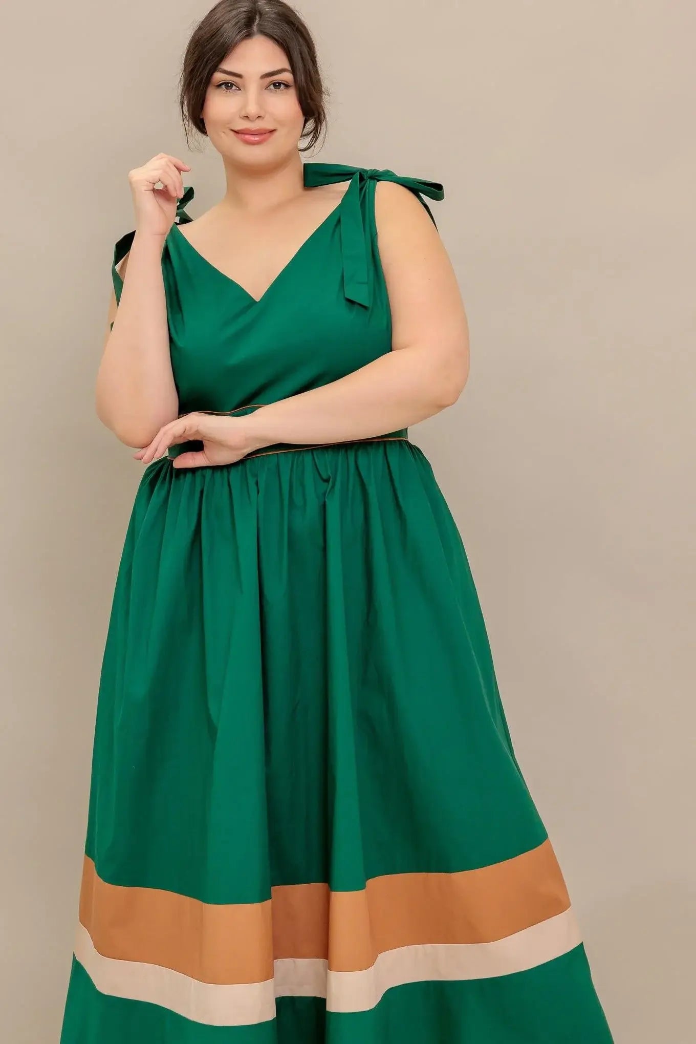 FOREST CHARM WOVEN COLOR BLOCKED MIDI DRESS - Flying Tomato - Flyclothing LLC