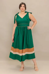 FOREST CHARM WOVEN COLOR BLOCKED MIDI DRESS - Flying Tomato - Flyclothing LLC