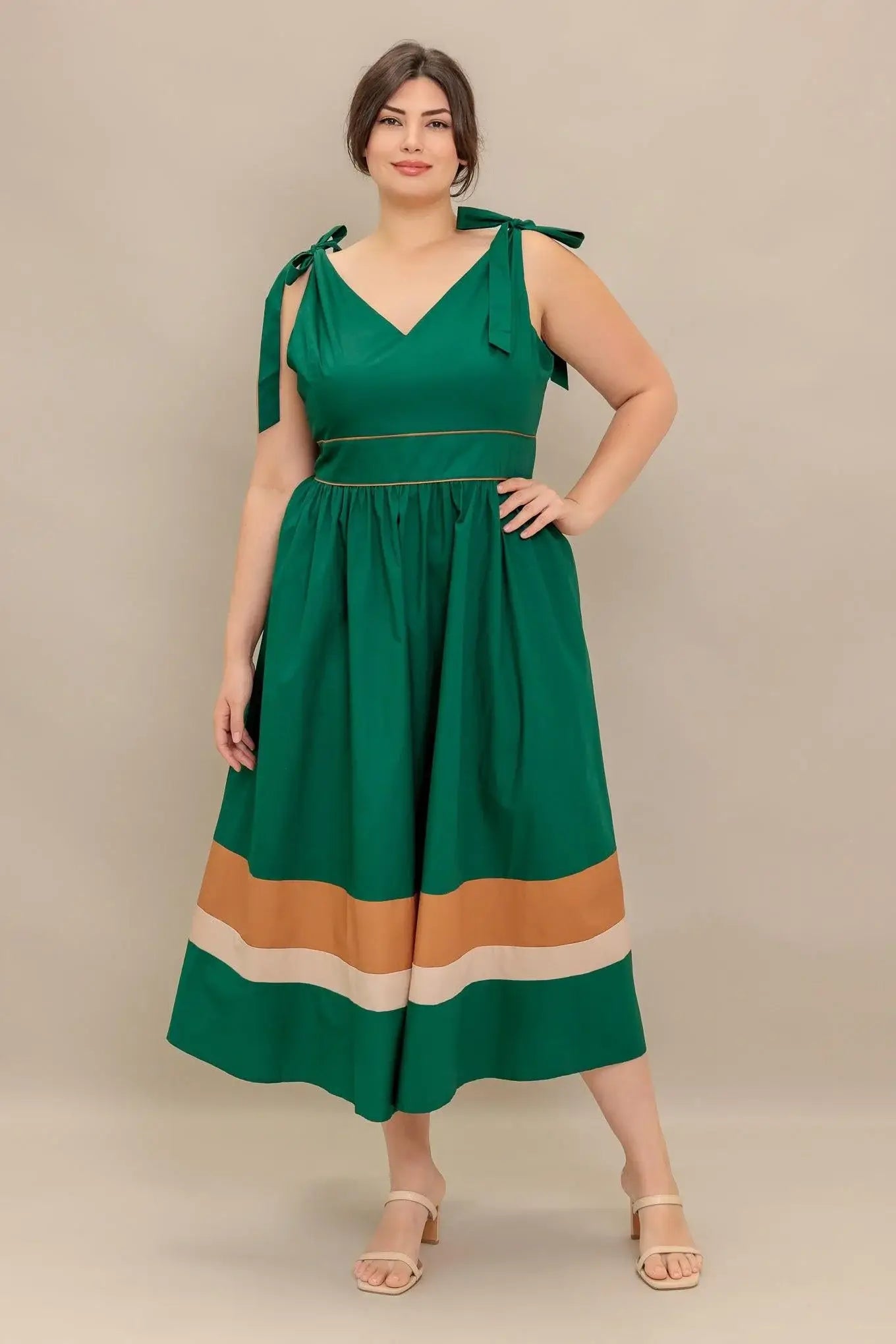 FOREST CHARM WOVEN COLOR BLOCKED MIDI DRESS - Flying Tomato - Flyclothing LLC