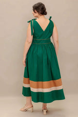 FOREST CHARM WOVEN COLOR BLOCKED MIDI DRESS - Flying Tomato - Flyclothing LLC
