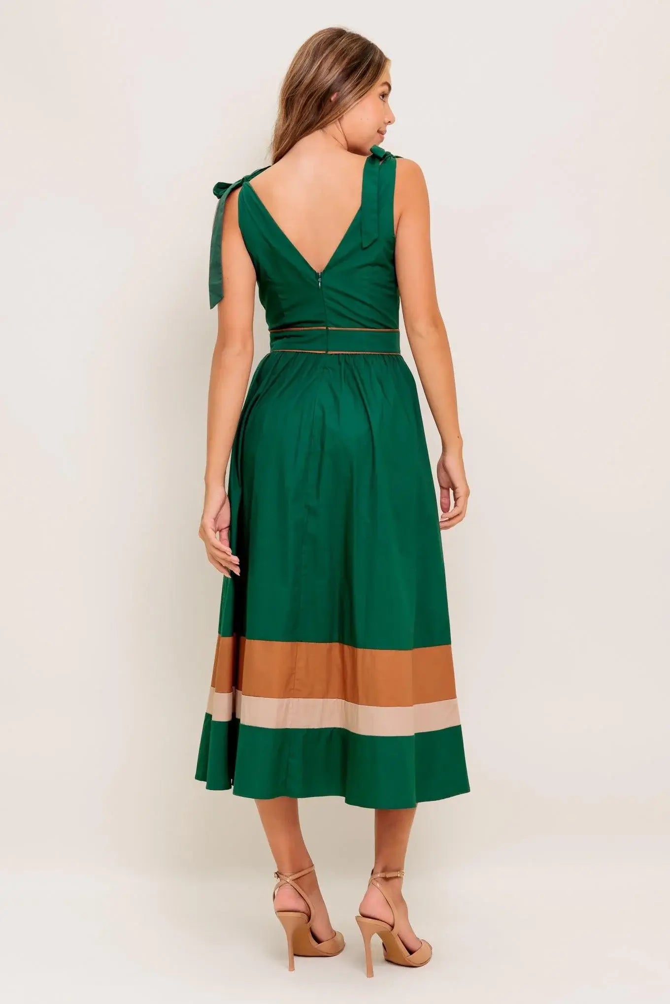 FOREST CHARM WOVEN COLOR BLOCKED MIDI DRESS - Flying Tomato - Flyclothing LLC