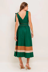 FOREST CHARM WOVEN COLOR BLOCKED MIDI DRESS - Flying Tomato - Flyclothing LLC