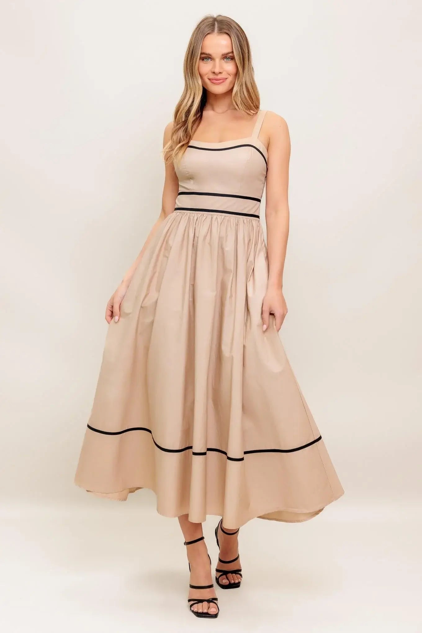 QUIET LUXE STRAP WOVEN MIDI DRESS - Flying Tomato - Flyclothing LLC
