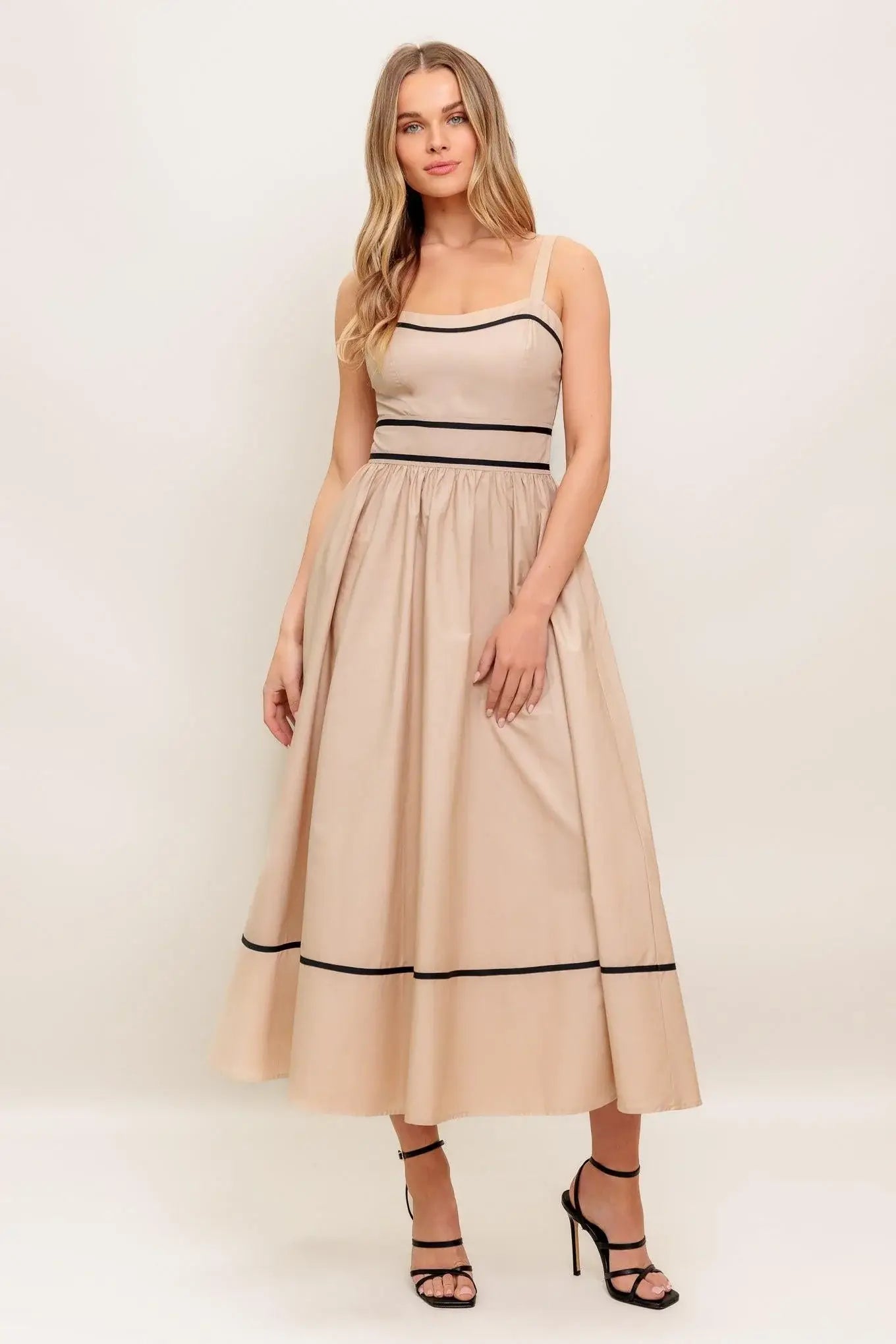 QUIET LUXE STRAP WOVEN MIDI DRESS - Flying Tomato - Flyclothing LLC
