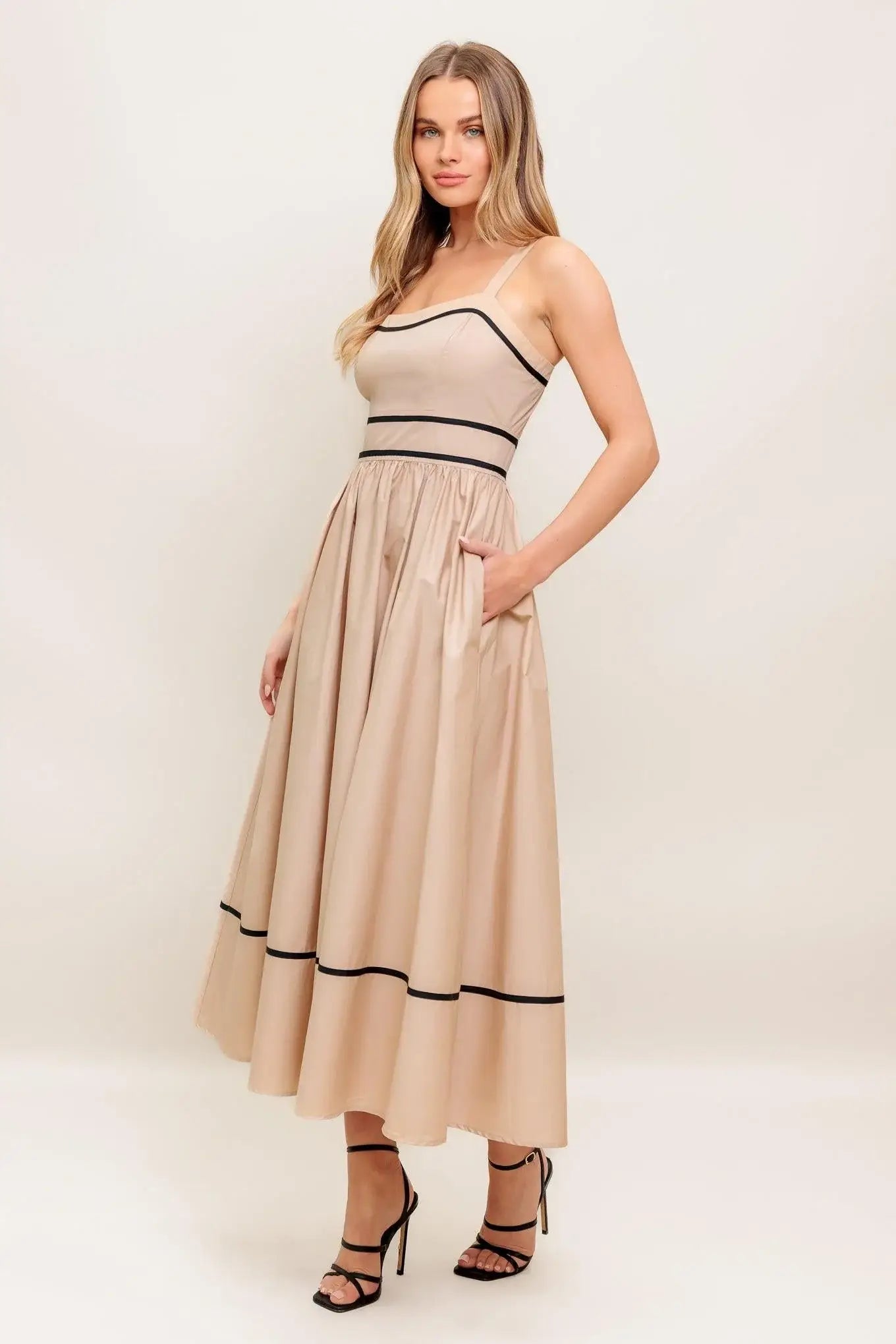 QUIET LUXE STRAP WOVEN MIDI DRESS - Flying Tomato - Flyclothing LLC