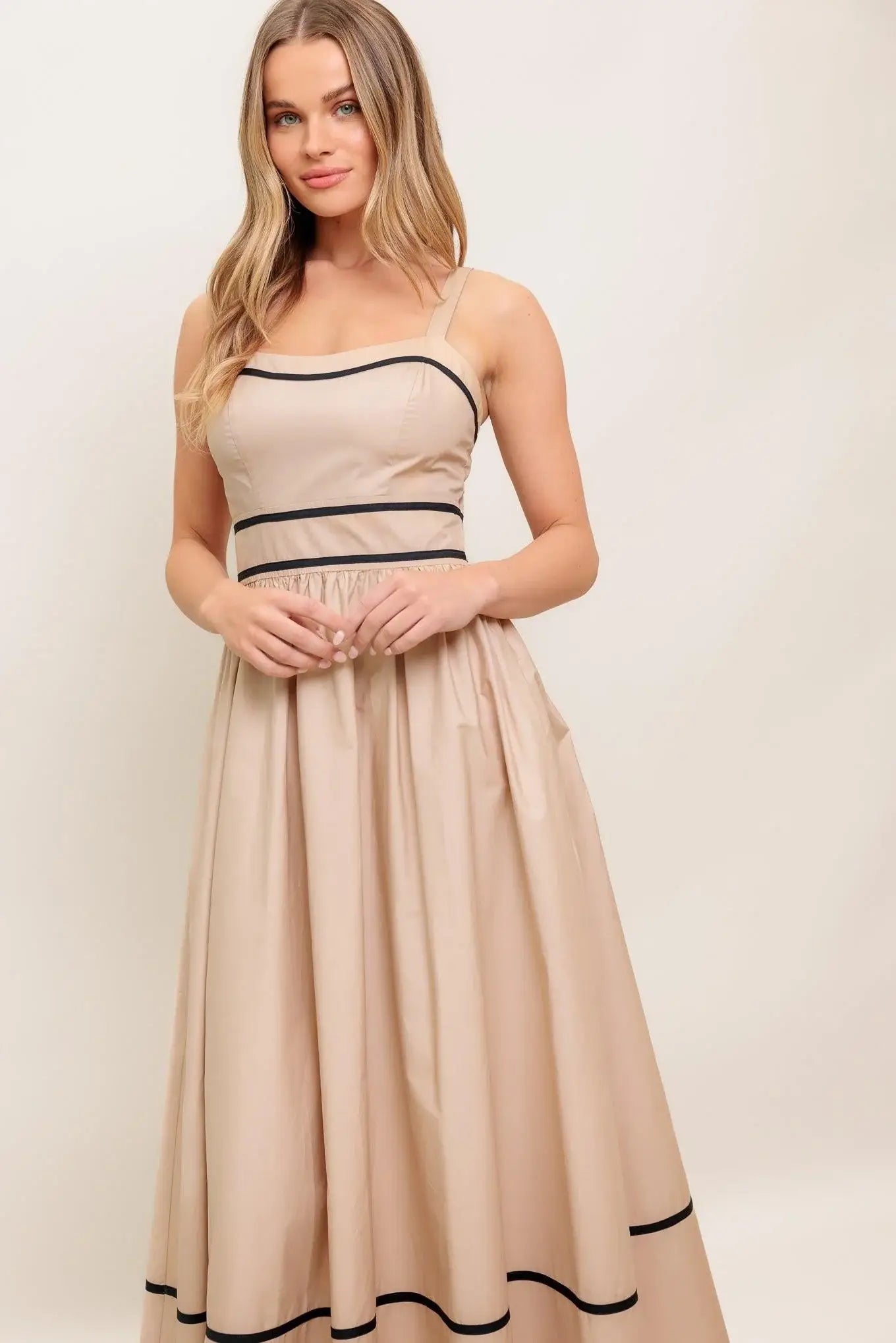 QUIET LUXE STRAP WOVEN MIDI DRESS - Flying Tomato - Flyclothing LLC
