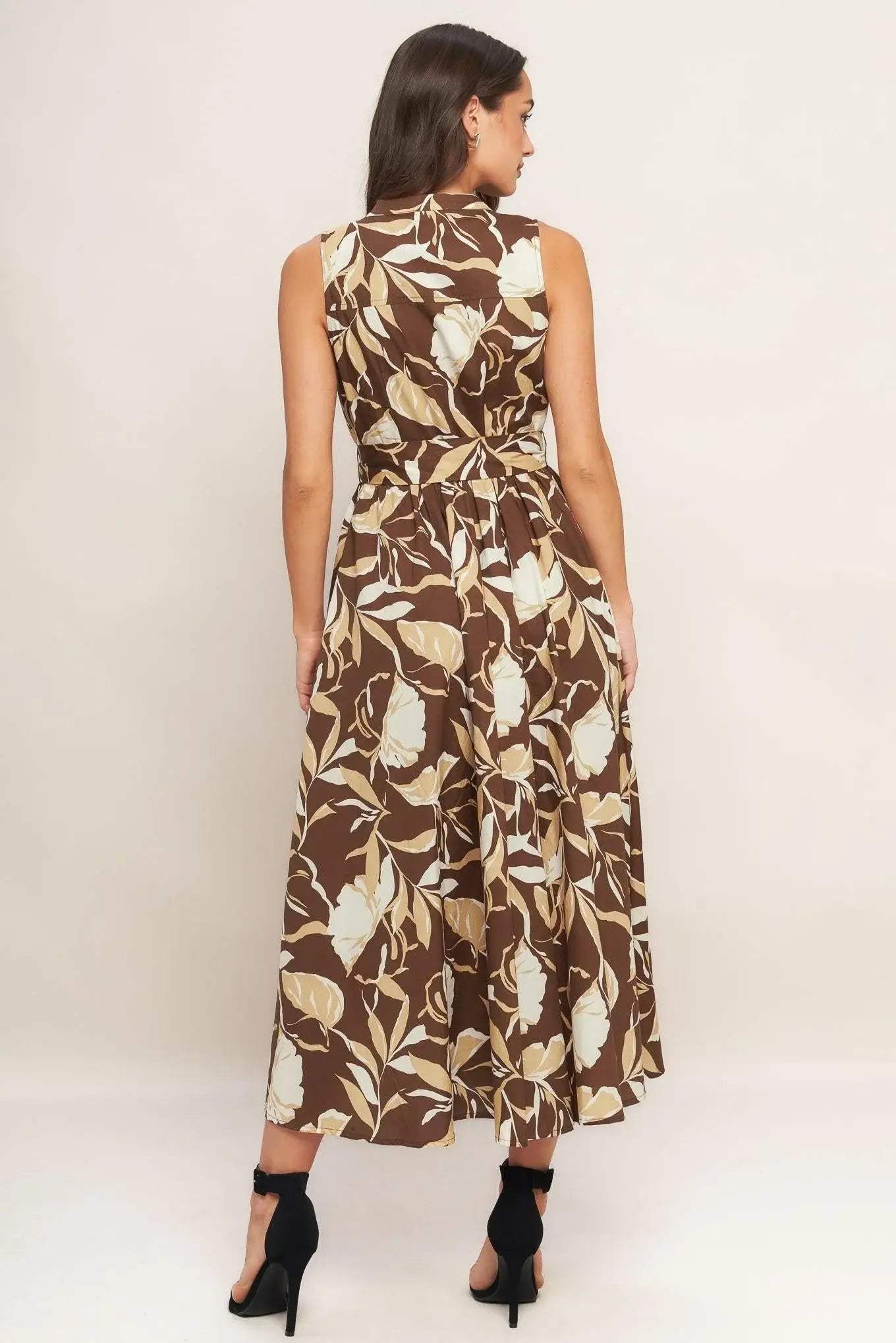 ELEGANT BLOOM WOVEN MIDI DRESS - Flying Tomato - Flyclothing LLC