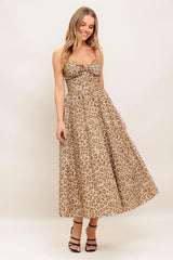 TENDER TOUCH TAUPE WOVEN MIDI DRESS - Flying Tomato - Flyclothing LLC
