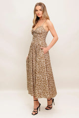 TENDER TOUCH TAUPE WOVEN MIDI DRESS - Flying Tomato - Flyclothing LLC