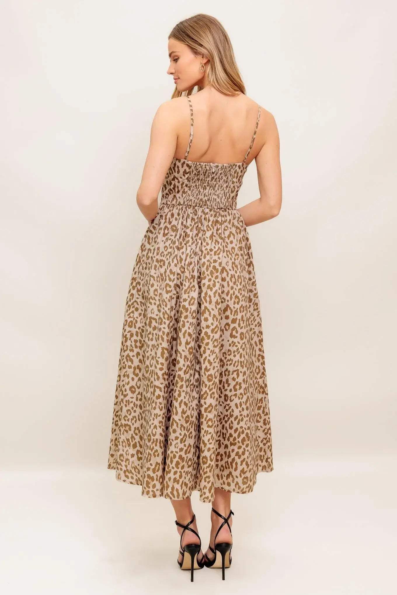 TENDER TOUCH TAUPE WOVEN MIDI DRESS - Flying Tomato - Flyclothing LLC