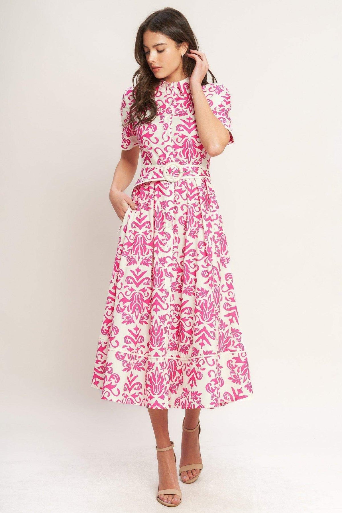 FESTA BLOSSOM WOVEN MIDI SHIRT DRESS - Flying Tomato - Flyclothing LLC
