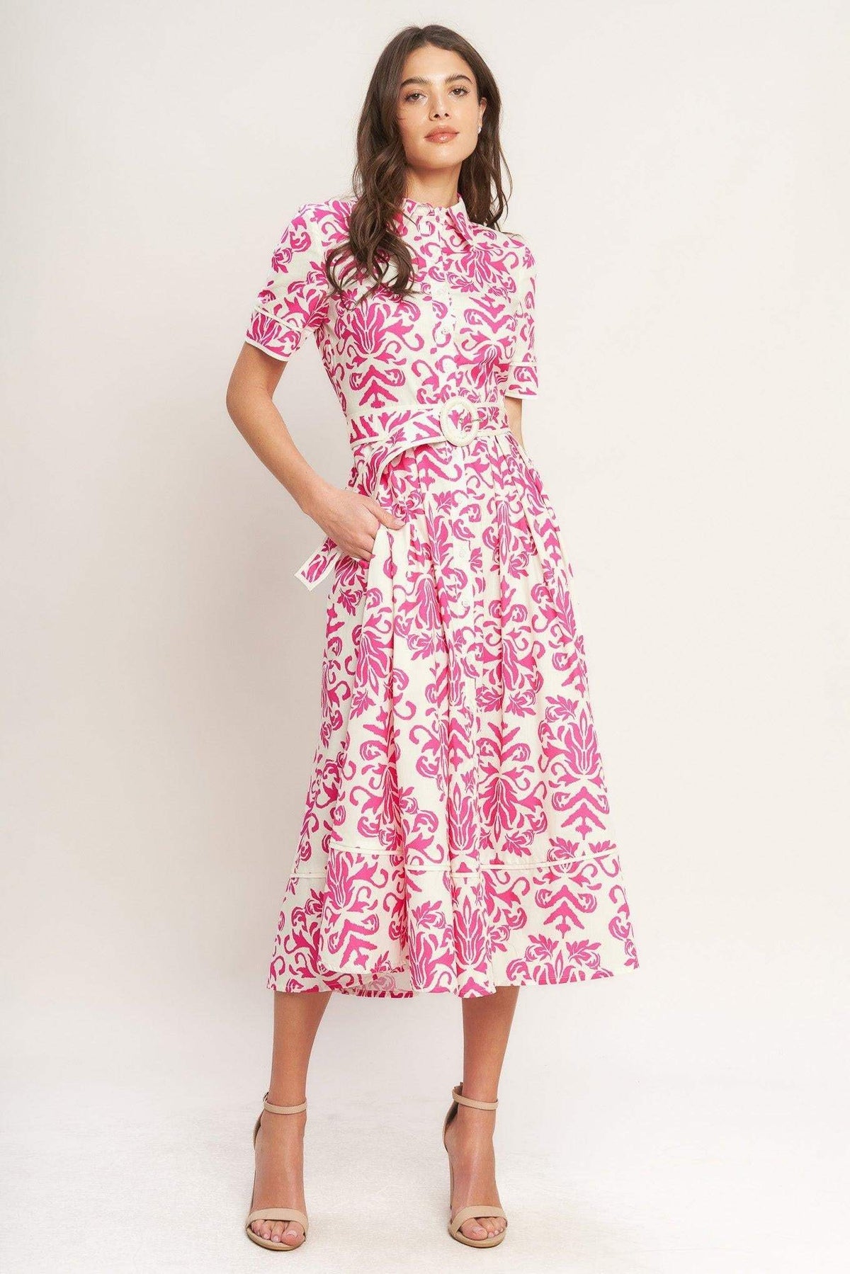 FESTA BLOSSOM WOVEN MIDI SHIRT DRESS - Flying Tomato - Flyclothing LLC