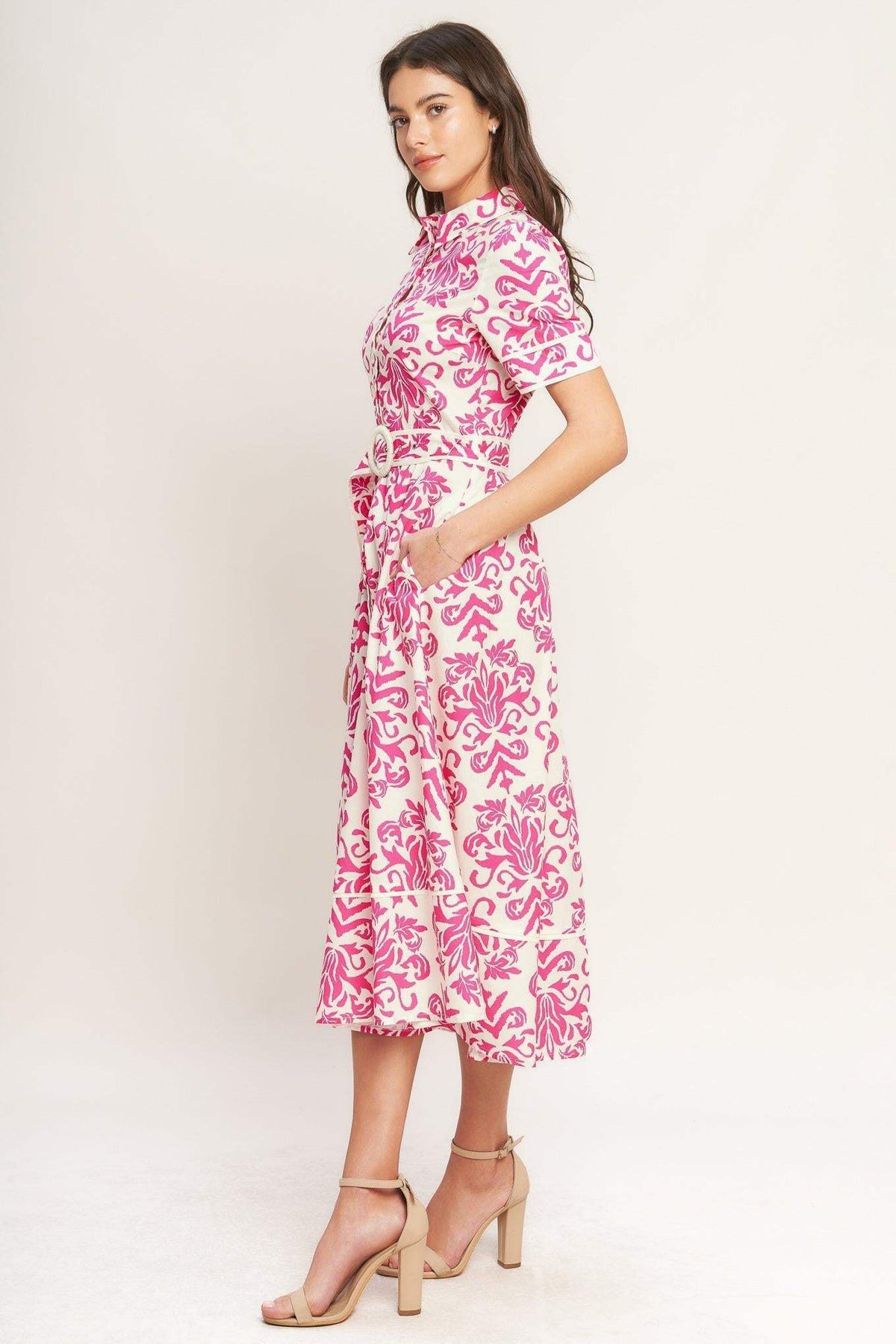 FESTA BLOSSOM WOVEN MIDI SHIRT DRESS - Flying Tomato - Flyclothing LLC