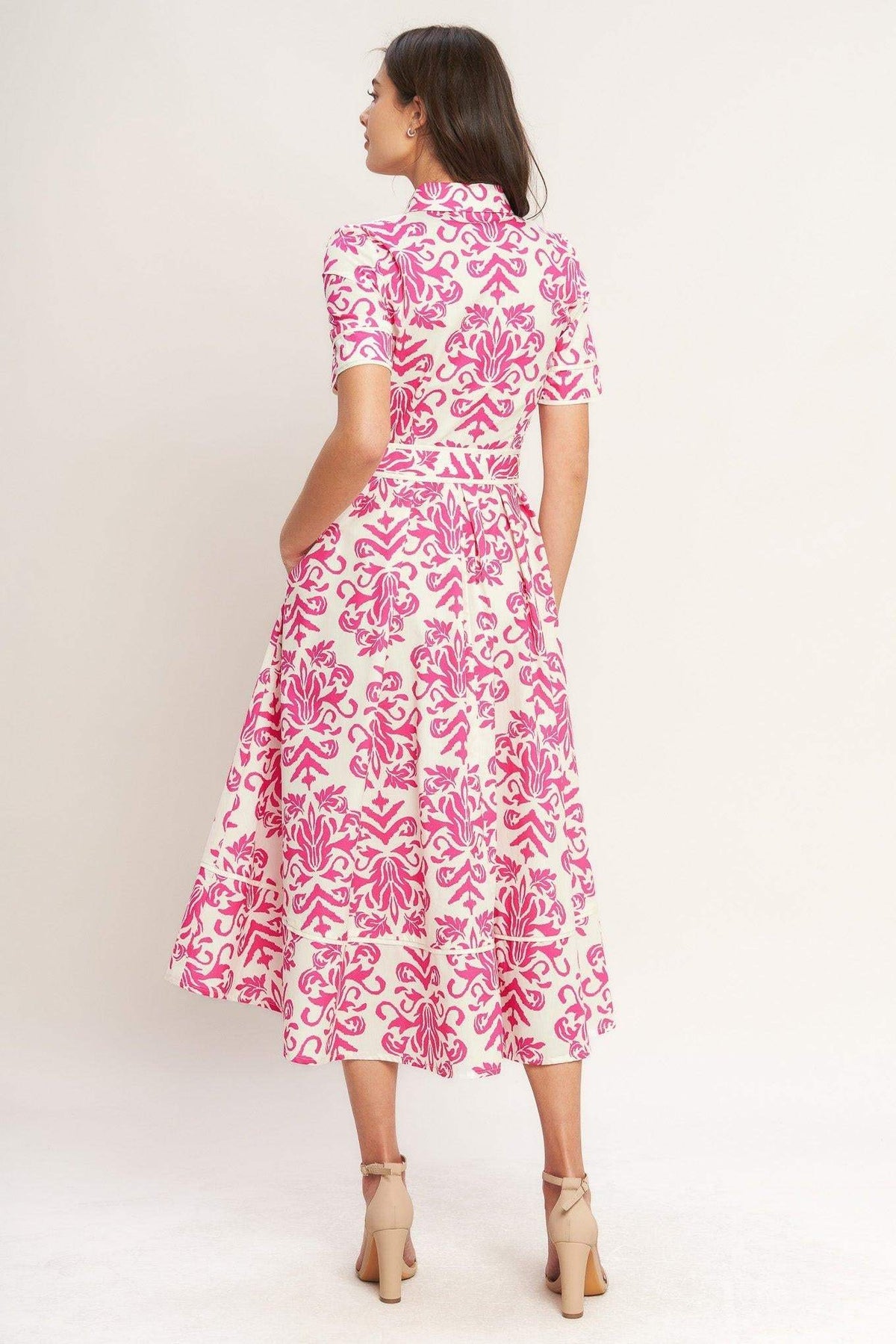FESTA BLOSSOM WOVEN MIDI SHIRT DRESS - Flying Tomato - Flyclothing LLC