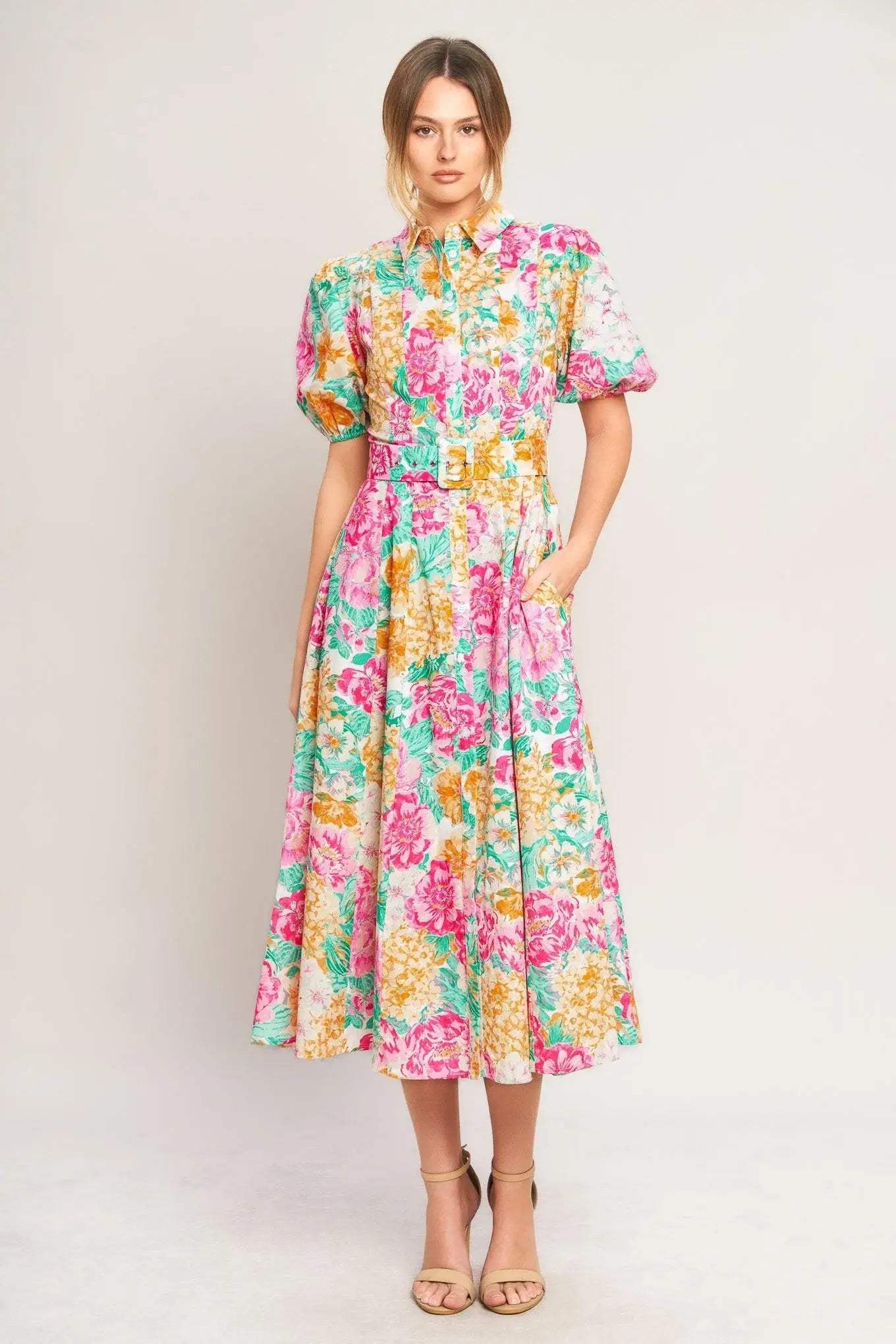 BLOOMING GARDEN WOVEN MIDI DRESS - Flying Tomato - Flyclothing LLC
