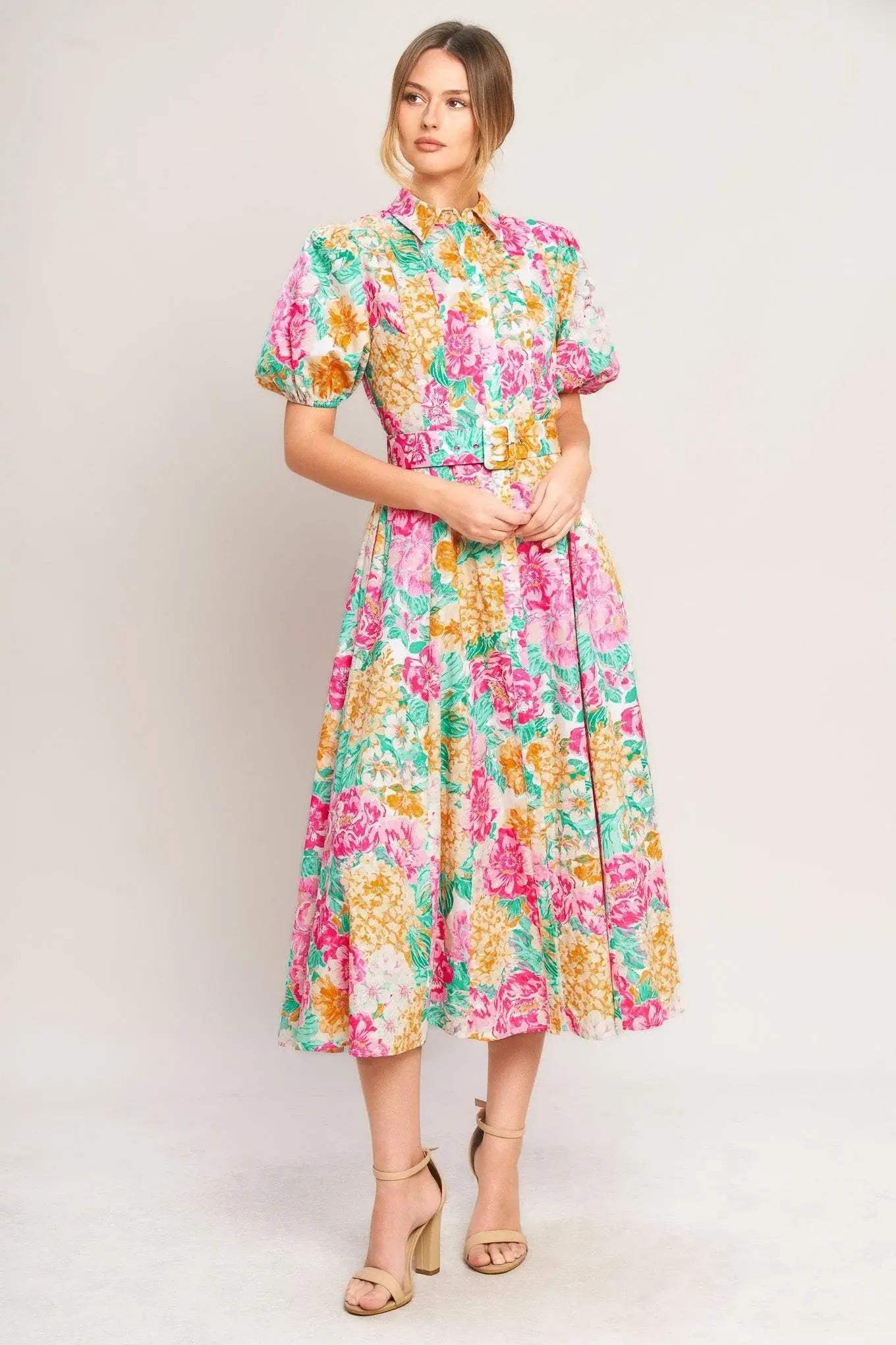 BLOOMING GARDEN WOVEN MIDI DRESS - Flying Tomato - Flyclothing LLC