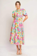 BLOOMING GARDEN WOVEN MIDI DRESS - Flying Tomato - Flyclothing LLC