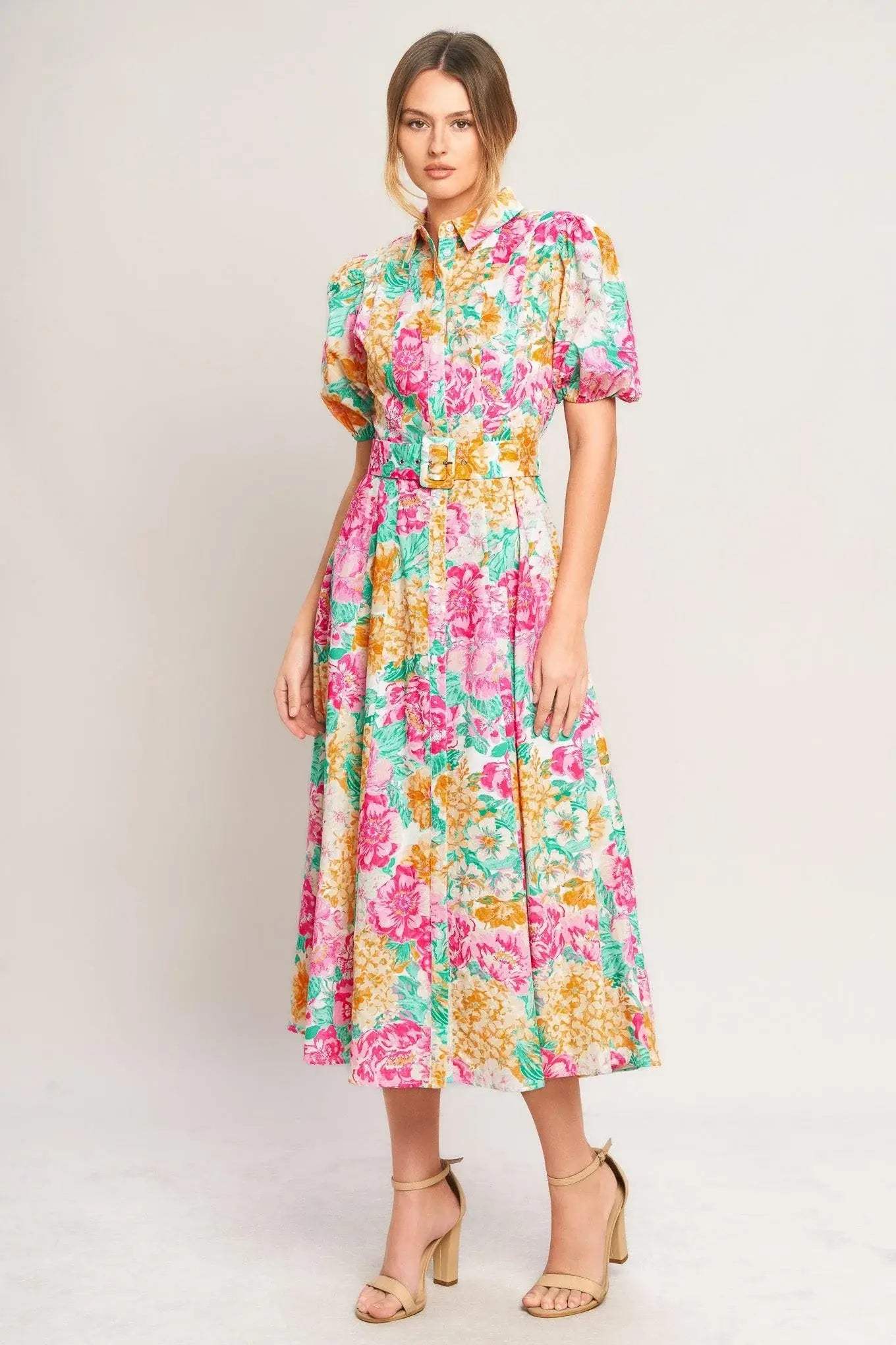 BLOOMING GARDEN WOVEN MIDI DRESS - Flying Tomato - Flyclothing LLC