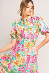 BLOOMING GARDEN WOVEN MIDI DRESS - Flying Tomato - Flyclothing LLC