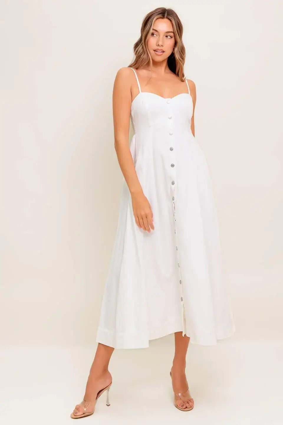 NATURE’S TOUCH WHITE WOVEN MIDI DRESS - Flying Tomato - Flyclothing LLC