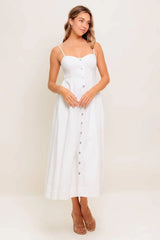NATURE’S TOUCH WHITE WOVEN MIDI DRESS - Flying Tomato - Flyclothing LLC