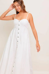 NATURE’S TOUCH WHITE WOVEN MIDI DRESS - Flying Tomato - Flyclothing LLC