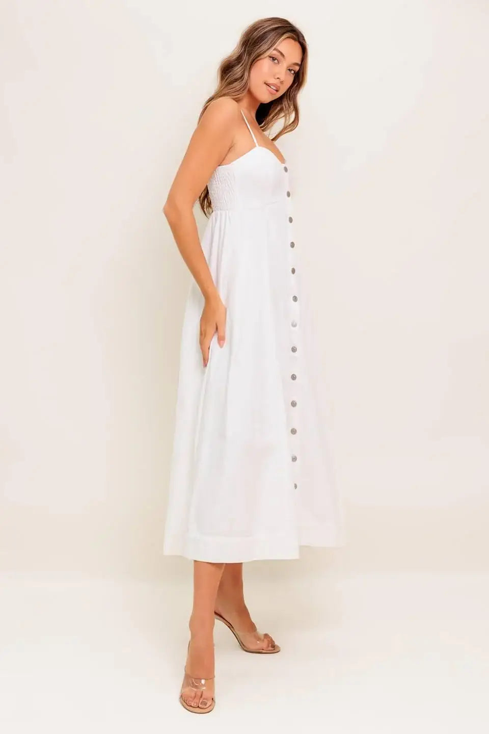 NATURE’S TOUCH WHITE WOVEN MIDI DRESS - Flying Tomato - Flyclothing LLC