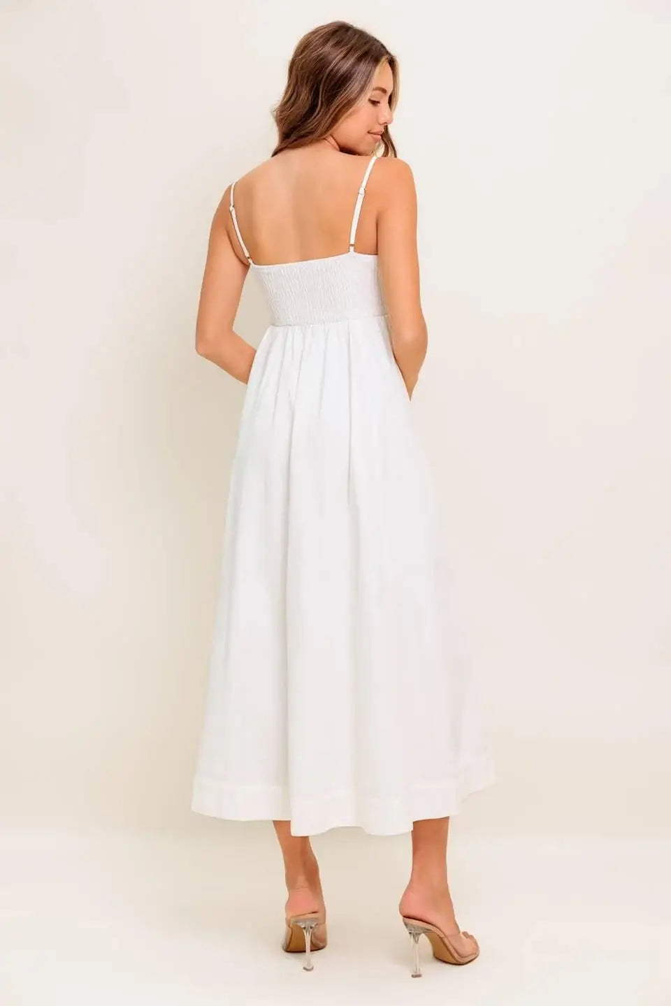 NATURE’S TOUCH WHITE WOVEN MIDI DRESS - Flying Tomato - Flyclothing LLC