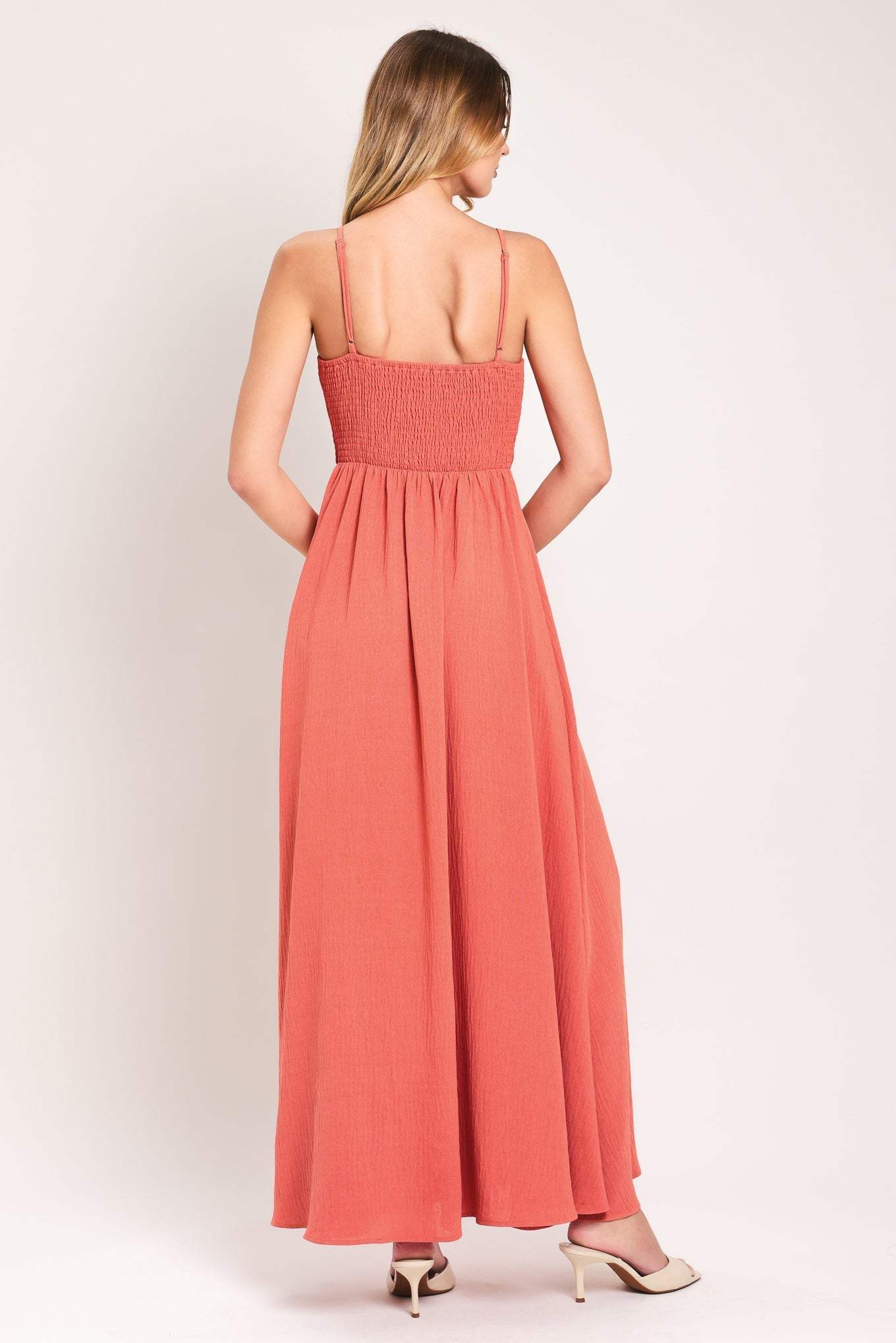 CORAL BLOSSOM WOVEN MAXI DRESS - Flying Tomato - Flyclothing LLC