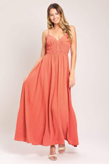 CORAL BLOSSOM WOVEN MAXI DRESS - Flying Tomato - Flyclothing LLC