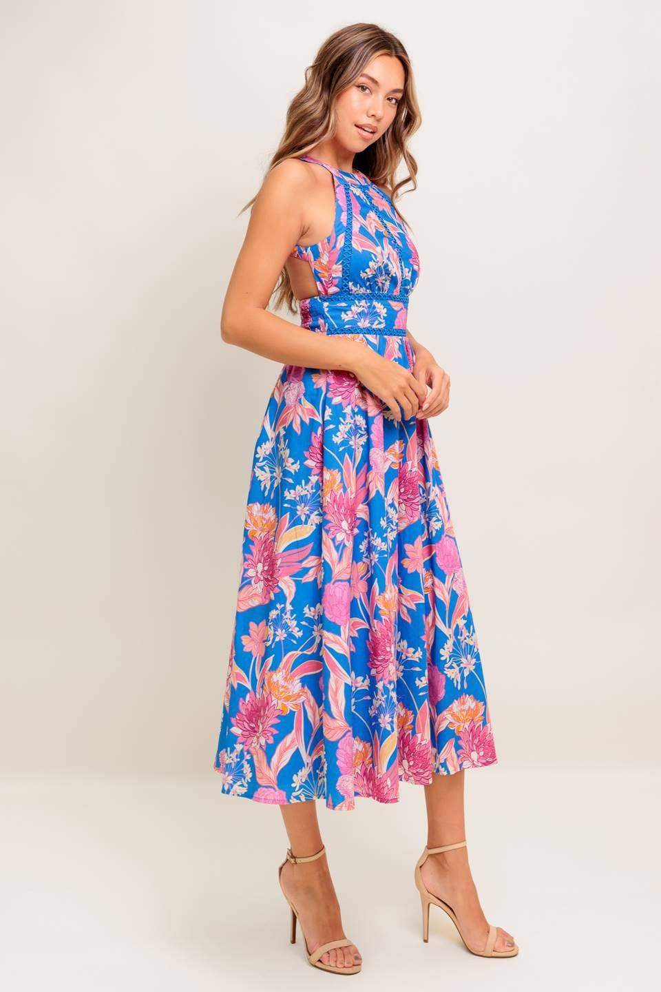 SUN-KISSED FLOWER WOVEN MIDI DRESS - Flying Tomato - Flyclothing LLC