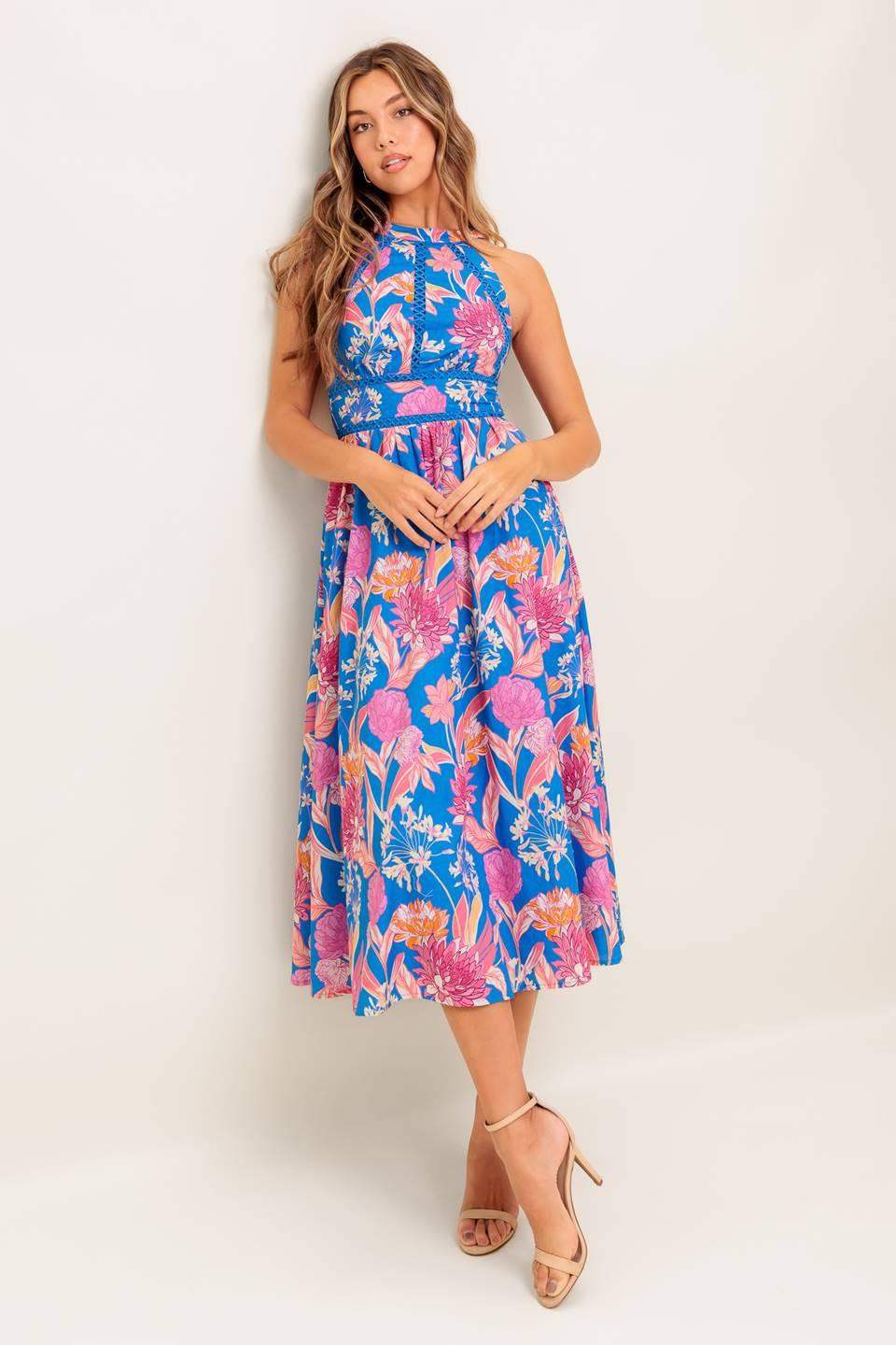 SUN-KISSED FLOWER WOVEN MIDI DRESS - Flying Tomato - Flyclothing LLC