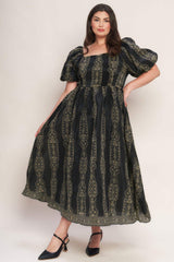 VINTAGE SQUARE WOVEN MIDI DRESS - Flying Tomato - Flyclothing LLC