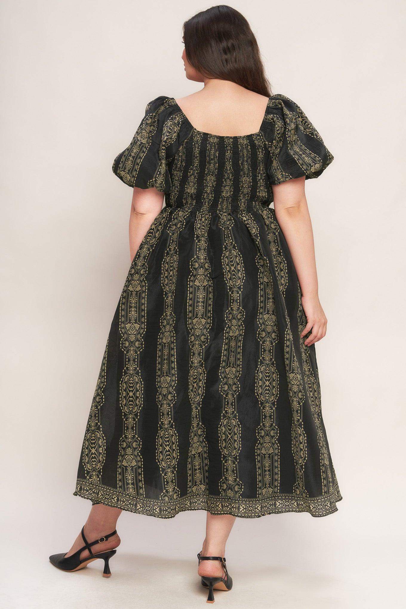 VINTAGE SQUARE WOVEN MIDI DRESS - Flying Tomato - Flyclothing LLC