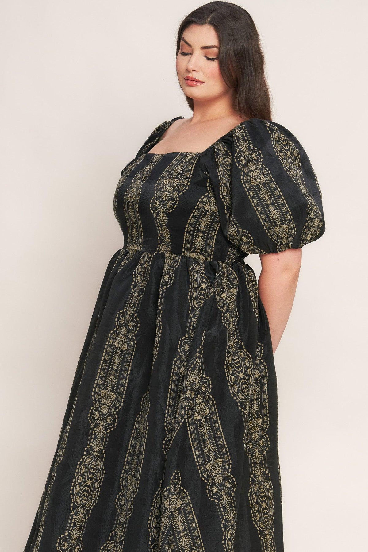 VINTAGE SQUARE WOVEN MIDI DRESS - Flying Tomato - Flyclothing LLC