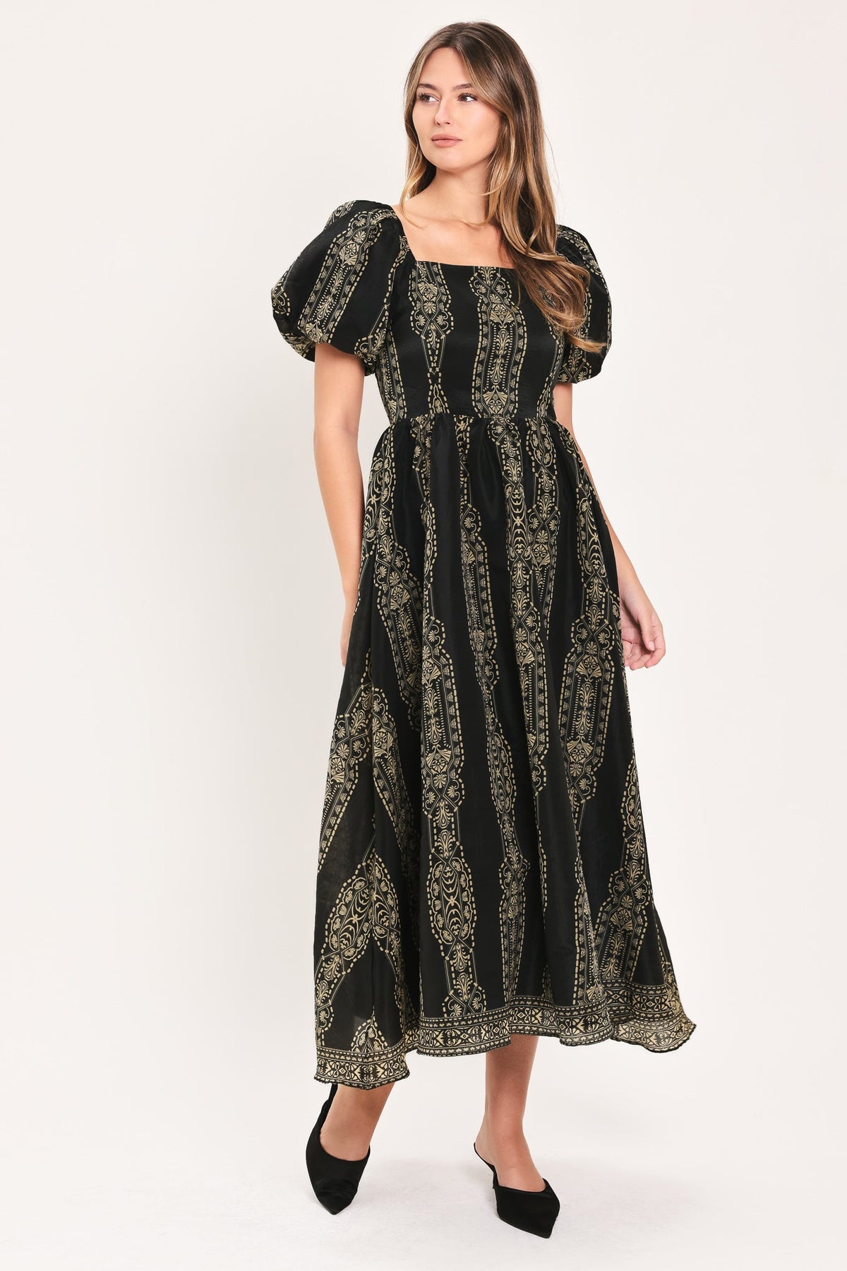 VINTAGE SQUARE WOVEN MIDI DRESS - Flying Tomato - Flyclothing LLC